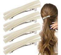 STSTR 4PCS French Barrette Hair Clips for Women, 2.56 Inch Small Tortoise Shell Hair Clip, Curved Glossy Thin Hair Flat Hair Accessories for Women (White)