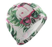 Stsummer Fresh Tropical Plants Skull Swimming hat for Adult Short Hair Waterproof Swimming for Adults Hair Protection and Drag Reduction Gorras para natacion Mujer