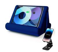 Sttargxing Multi-Angle Tablet Stand with Soft Pad Cushion and Net Pocket - Universal Phone and Pad Holder for Lap, Knee, Sofa and Bed (Navy Blue)