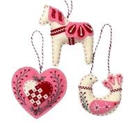 Stthherk Felt Crafts Embroidery Felt Horse Bird Heart Embroidery Set Scandinavian Folk Handmade Crafts Decorations Pink
