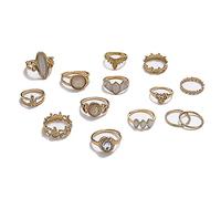 Sttiafay Bohemian Amber Stackable Knuckle Rings Set Vintage Carved Starry Sky Gemstone Joint Stacking Rings Index Finger Ring Midi Finger Rings Set DIY Jewelry Gifts for Women and Girls (14 Pcs)