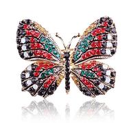 Sttiafay Colorful Rhinestone Butterfly Brooch Crystal Wedding Bridal Bouquet Brooch Pin Accessory Enamel Pin Gift for Her, Green-Red black