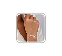 Sttiafay Finger Ring Chain Bracelet Gold Sequins Hand Chain Bracelet Boho Disc Slave Ring Bracelets Sequins Finger Link Bracelets Jewelry for Women, L, Zinc, no gemstone