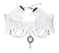 Sttiafay Gem White Lace Choker Necklace for Bridal Wedding Sexy Teardrop Pearl Pendant Clavicle Chain Necklace Classics Lace Tattoo Choker Collar for Women