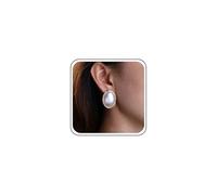 Sttiafay Large Oval Pearl Earrings Gold Chunky Pearl Statement Earrings Big Geometric Textured Oval Pearls Dangle Studs Wedding Bridal Earring Jewelry for Women