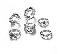 Sttiafay Vintage Skull Butterfly Knuckle Rings Punk Silver Chain Joint Rings Stackable 6 Pcs Midi Finger Ring Set Jewelry for Women