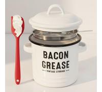 Sttlejura Enamel Grease Storage Jar with Stainless Steel Strainer and Scraper- 1.3L Bacon Fat Container, Food-Safe Splatter-Free Cooking Oil Saver for Kitchen Worktop (white)