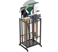 Sttoraboks Garden Tool Organiser, Yard Tool Tower Rack for Garage Organisation and Storage, up to 35 Long Handled Tools, Heavy Duty Steel Garden Tool Stand for Shed, Outdoor, Black
