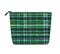 sttung Blue and Green Scottish Tartan Print Single Layer Imitation Linen Makeup Bag Women Zipper Travel Toiletry Pouch