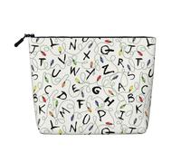 sttung Character Stripes Print Single Layer Imitation Linen Makeup Bag Women Zipper Travel Toiletry Pouch