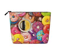 sttung Coffee and Donuts Print Single Layer Imitation Linen Makeup Bag Women Zipper Travel Toiletry Pouch