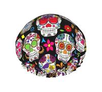 sttung Colorful Flower Skulls Print Double Layer Shower Cap Stylishâ€‹ Elastic Rim Shower Cap for Women Men
