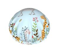 sttung Cute Giraffe Flowers Print Double Layer Shower Cap Stylish​ Elastic Rim Shower Cap for Women Men