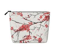 sttung Delicate Cherry Blossoms Print Single Layer Imitation Linen Makeup Bag Women Zipper Travel Toiletry Pouch