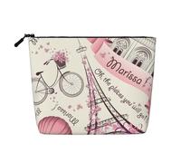 sttung Dog and Paris Towe Print Single Layer Imitation Linen Makeup Bag Women Zipper Travel Toiletry Pouch