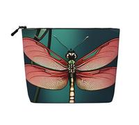 sttung Dragonfly with Water Lily Print Single Layer Imitation Linen Makeup Bag Women Zipper Travel Toiletry Pouch