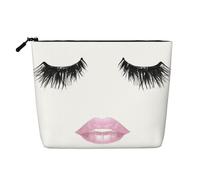 sttung Eyelash Lip White Print Single Layer Imitation Linen Makeup Bag Women Zipper Travel Toiletry Pouch