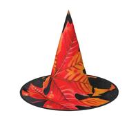sttung Fall Red Leaves Print Halloween Witch Hat - Oxford Cloth, Collapsible, for Party/Carnival/Masquerade