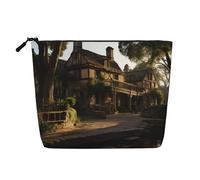 sttung Farm Houses Windmill Tractor Print Single Layer Imitation Linen Makeup Bag Women Zipper Travel Toiletry Pouch