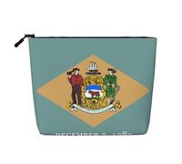 sttung Flag of Delaware Print Single Layer Imitation Linen Makeup Bag Women Zipper Travel Toiletry Pouch