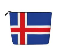 sttung Flag of Iceland Print Single Layer Imitation Linen Makeup Bag Women Zipper Travel Toiletry Pouch