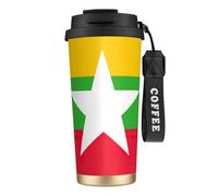 sttung Flag of Myanmar Print 2-in-1 Double Drink Travel Coffee Cup - 316 Stainless Steel 12+ Hours Insulated Mug Gift for Birthday Christmas