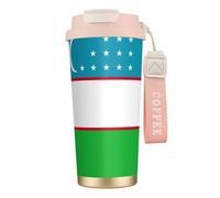 sttung Flag of Republic of Uzbekistan Print 2-in-1 Double Drink Travel Coffee Cup - 316 Stainless Steel 12+ Hours Insulated Mug Gift for Birthday Christmas
