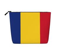 sttung Flag of Romania Print Single Layer Imitation Linen Makeup Bag Women Zipper Travel Toiletry Pouch