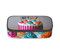 sttung Happy Birthday Cake Print Eyebrow Pencil Cosmetic Storage Bag with Multiple Compartments for Travel