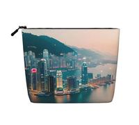 sttung Hong Kong Print Single Layer Imitation Linen Makeup Bag Women Zipper Travel Toiletry Pouch