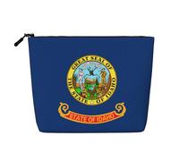 sttung Idaho State Flag Print Single Layer Imitation Linen Makeup Bag Women Zipper Travel Toiletry Pouch