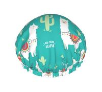 sttung Indian Alpaca Print Double Layer Shower Cap Stylish​ Elastic Rim Shower Cap for Women Men