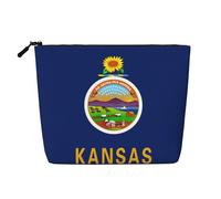 sttung Kansas State Flag Print Single Layer Imitation Linen Makeup Bag Women Zipper Travel Toiletry Pouch