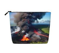 sttung Kilauea Volcano Bloom Print Single Layer Imitation Linen Makeup Bag Women Zipper Travel Toiletry Pouch