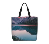 sttung Lake and Sunset Print Women's Large Beach Tote Bag - Reusable Shopping Handbag-Travel,Gym,Casual Outings