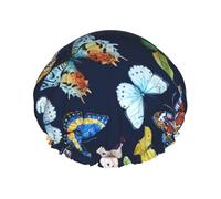sttung Leaf Colorful Butterfly Print Double Layer Shower Cap Stylish​ Elastic Rim Shower Cap for Women Men