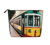 sttung Lisbon Tram Graphics Print Single Layer Imitation Linen Makeup Bag Women Zipper Travel Toiletry Pouch