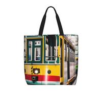 sttung lisbon tram Print Women's Large Beach Tote Bag - Reusable Shopping Handbag-Travel,Gym,Casual Outings