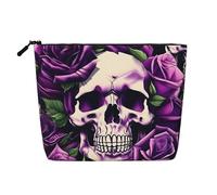 sttung Many Purple Rose Skull Print Single Layer Imitation Linen Makeup Bag Women Zipper Travel Toiletry Pouch