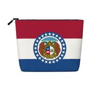 sttung Missouri State Flag Print Single Layer Imitation Linen Makeup Bag Women Zipper Travel Toiletry Pouch