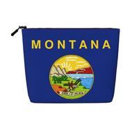 sttung Montana State Flag Print Single Layer Imitation Linen Makeup Bag Women Zipper Travel Toiletry Pouch