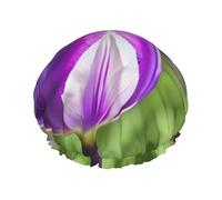 sttung Purple Tulip Print Double Layer Shower Cap Stylish​ Elastic Rim Shower Cap for Women Men