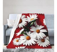 sttung Red Flower and White Daisy Print Premium Ultra-Soft Micro Fleece Blanket - Anti-Pilling Air Conditioning Throw for Bed, Sofa, Camping & Travel