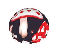 sttung Red White and Mushroom Print Double Layer Shower Cap Stylish​ Elastic Rim Shower Cap for Women Men