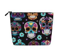 sttung Sugar Skull Print Single Layer Imitation Linen Makeup Bag Women Zipper Travel Toiletry Pouch
