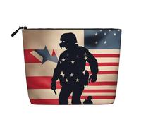 sttung US Military Soldiers Patriotic Memorial Day Print Single Layer Imitation Linen Makeup Bag Women Zipper Travel Toiletry Pouch