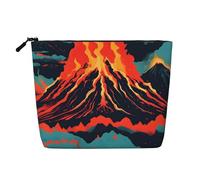 sttung Volcano Print Single Layer Imitation Linen Makeup Bag Women Zipper Travel Toiletry Pouch