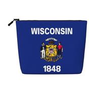 sttung Wisconsin State Flag Print Single Layer Imitation Linen Makeup Bag Women Zipper Travel Toiletry Pouch