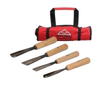 STUBAI Carving Set | 4-Piece Carving Tool Set with Straight Flat Iron 30 mm & Straight Hollow Iron 10/20/25 mm | Professional Carving Iron with Wooden Handle for Sculpture, Restoration & Wood Carving