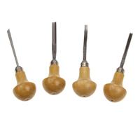 STUBAI S580 Micro Carving Iron Set 4 Pieces | Set for Fine Wood Carving, Reliefs & Small Figures | 4 Mini Carving Tools Made of Tool Steel with Wooden Handles | Precision Tools in Roll Bag
